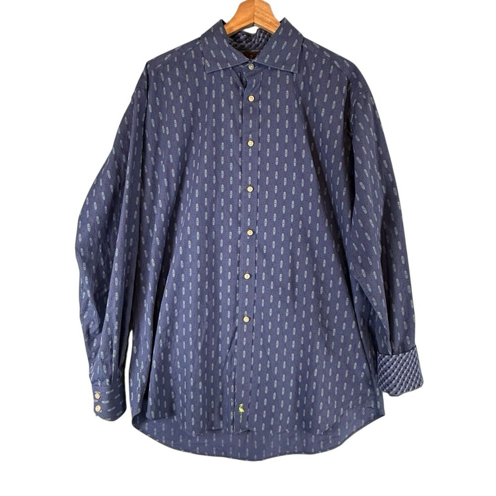 TailorByrd Blue Geometric Print Button Up Shirt Mens SIZE XL LS Flip Cuff Cotton